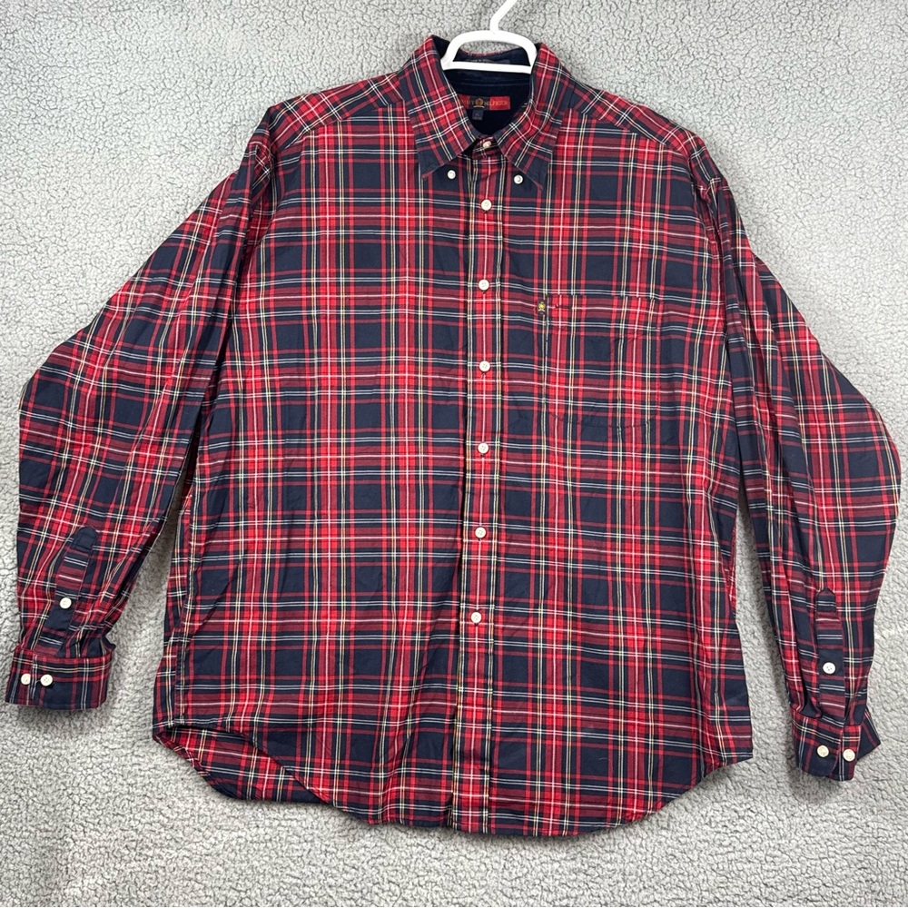 Tommy Hilfiger Red and Navy Plaid Button-Down Shirt
